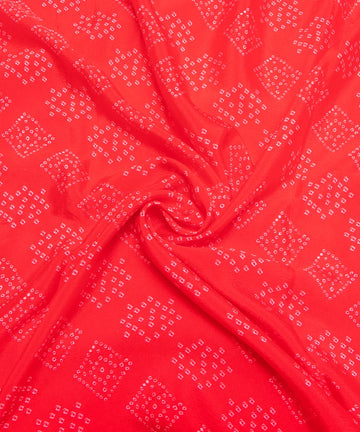 Red Bandhani Printed Chinon Silk Fabric